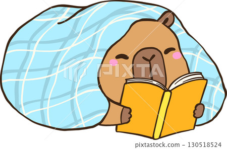 Happy Capybara Reading Book under blanket, Animal Bookish Cartoon Hand Drawn Happy Capybara Reading Book under blanket, Animal Bookish Cartoon Hand Drawn 130518524