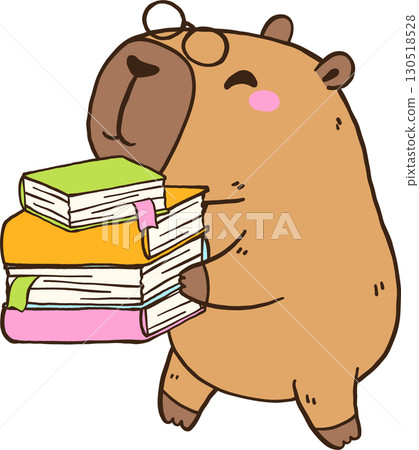 Happy Capybara Carrying Book wear glasses, Animal Bookish Cartoon Hand Drawn Happy Capybara Carrying Book wear glasses, Animal Bookish Cartoon Hand Drawn 130518528