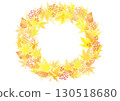 Watercolor yellow autumn leaves and red berries wreath frame 130518680