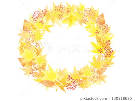 水彩黃色秋葉和紅色漿果花環框架 水彩黃色秋葉和紅色漿果花環框架 130518680