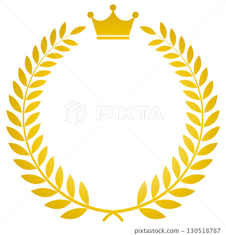 Laurel wreath with crown, leaf crown, simple emblem material, gold, vector Laurel wreath with crown, leaf crown, simple emblem material, gold, vector 130518787
