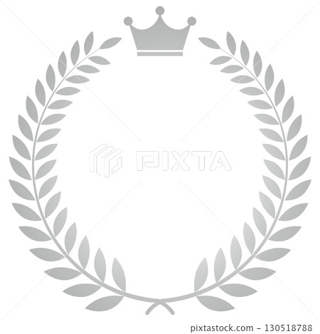 Laurel wreath with crown, leaf crown, simple emblem material, silver, vector 130518788