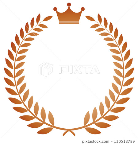Laurel wreath with crown, leaf crown, simple emblem material, bronze, vector Laurel wreath with crown, leaf crown, simple emblem material, bronze, vector 130518789