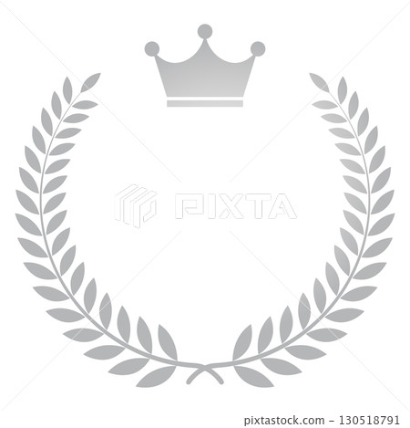 Laurel wreath with crown, leaf crown, simple emblem material, silver, vector Laurel wreath with crown, leaf crown, simple emblem material, silver, vector 130518791