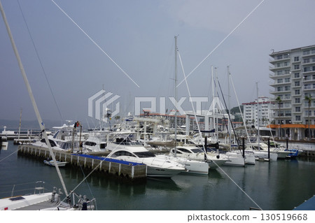 Boats and yachts moored at the yacht harbor at Hayama Marina 130519668