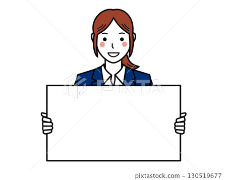 海軍藍套裝。手持木板的女子。第二部分 130519677