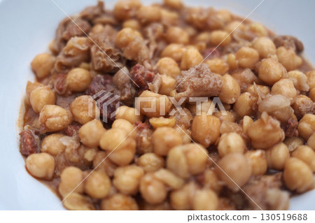 pig tryp dish as typical spanish tapas food with chickpeas 130519688