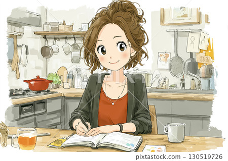 Miyu series: Miyu, caregiver, studying scene after returning home (studying with notebooks spread out at the desk) Miyu series: Miyu, caregiver, studying scene after returning home (studying with notebooks spread out at the desk) 130519726