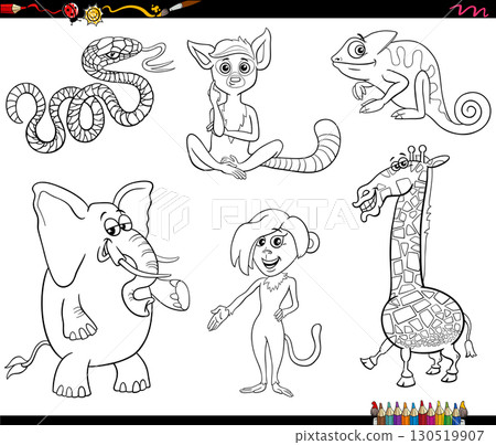 funny cartoon wild animal characters collection coloring page funny cartoon wild animal characters collection coloring page 130519907
