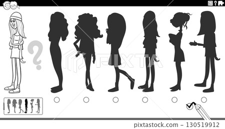 shadow game puzzle with cartoon girl character coloring page 130519912