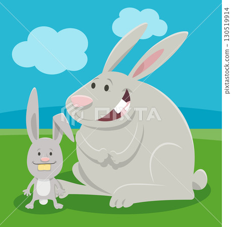 happy cartoon rabbit mother animal character with little bunny 130519914
