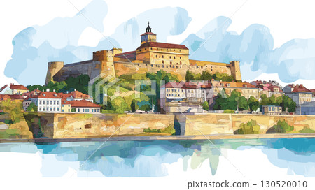 Petrovaradin Fortress. Petrovaradin Fortress watercolor vector illustration Petrovaradin Fortress. Petrovaradin Fortress watercolor vector illustration 130520010