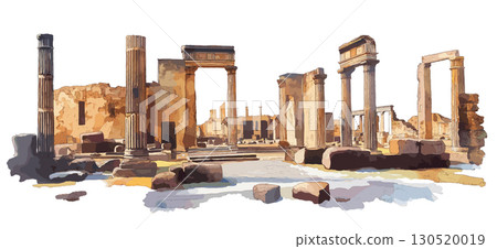 Pompeii Ruins. Pompeii Ruins watercolor vector illustration 130520019