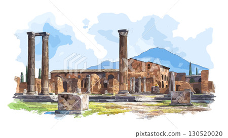 Pompeii Ruins. Pompeii Ruins watercolor vector illustration Pompeii Ruins. Pompeii Ruins watercolor vector illustration 130520020