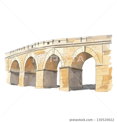 Pont du Gard. Pont du Gard watercolor vector illustration 130520022
