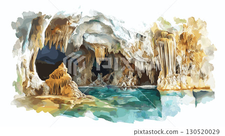 Postojna Cave. Postojna Cave watercolor vector illustration Postojna Cave. Postojna Cave watercolor vector illustration 130520029
