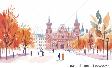 Red Square and State Historical Museum. Red Square and State Historical Museum watercolor vector illustration Red Square and State Historical Museum. Red Square and State Historical Museum watercolor vector illustration 130520038