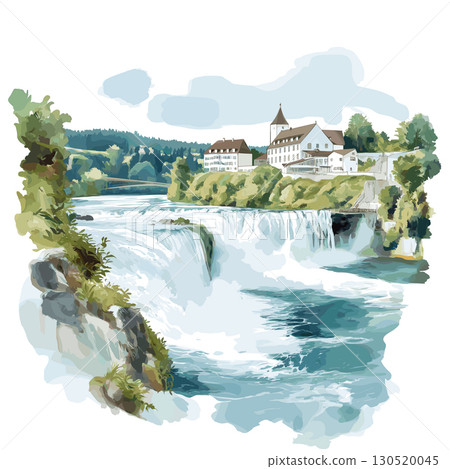 Rhine Falls. Rhine Falls watercolor vector illustration 130520045
