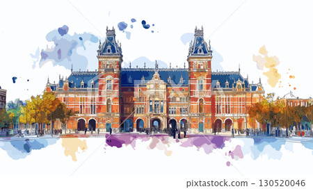 Rijksmuseum. Rijksmuseum watercolor vector illustration Rijksmuseum. Rijksmuseum watercolor vector illustration 130520046
