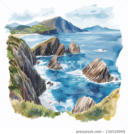 Ring of Kerry. Ring of Kerry watercolor vector illustration Ring of Kerry. Ring of Kerry watercolor vector illustration 130520049