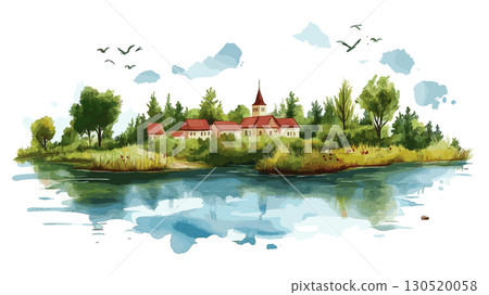 Saaremaa Island. Saaremaa Island watercolor vector illustration 130520058