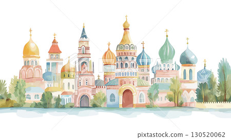 Saint Basils Cathedral. Saint Basils Cathedral watercolor vector illustration 130520062