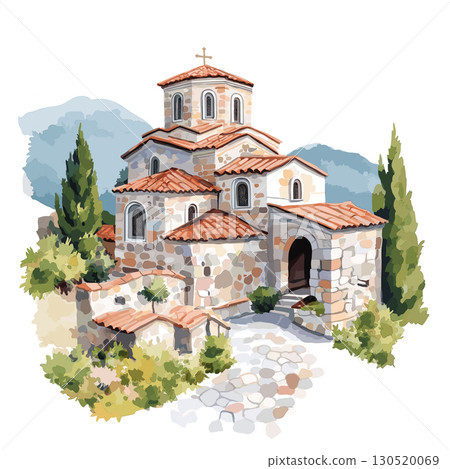 Saint John at Kaneo. Saint John at Kaneo watercolor vector illustration 130520069
