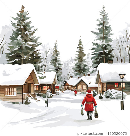 Santa Claus Village. Santa Claus Village watercolor vector illustration 130520073