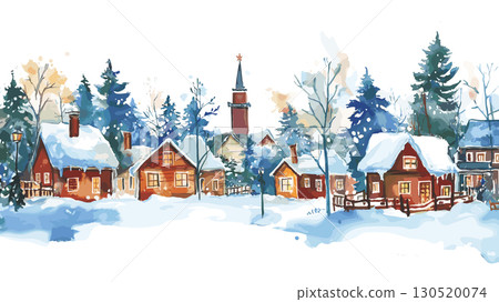 Santa Claus Village. Santa Claus Village watercolor vector illustration 130520074