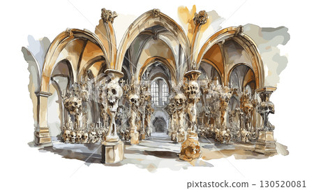 Sedlec Ossuary. Sedlec Ossuary watercolor vector illustration 130520081