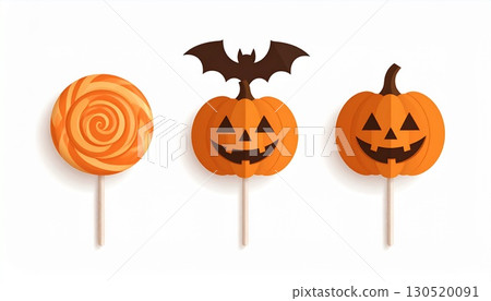 Halloween pumpkin, bat and candy illustration on white background 130520091