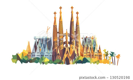 Sagrada Familia. Sagrada Familia watercolor vector illustration Sagrada Familia. Sagrada Familia watercolor vector illustration 130520198