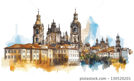 Santiago de Compostela Cathedral. Santiago de Compostela Cathedral watercolor vector illustration 130520201