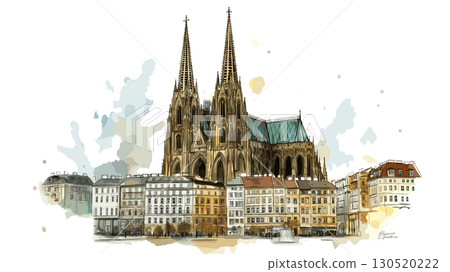 St. Stephens Cathedral. St. Stephens Cathedral watercolor vector illustration St. Stephens Cathedral. St. Stephens Cathedral watercolor vector illustration 130520222
