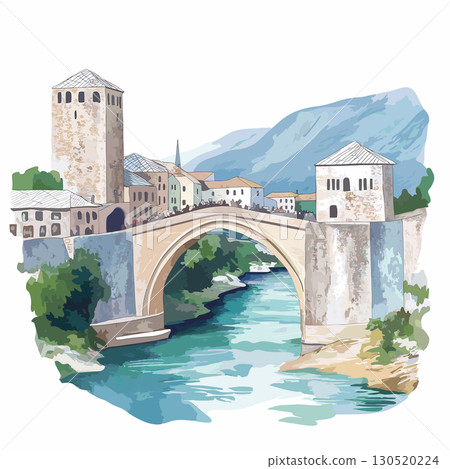 Stari Most. Stari Most watercolor vector illustration 130520224