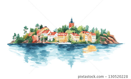 Stockholm Archipelago. Stockholm Archipelago watercolor vector illustration Stockholm Archipelago. Stockholm Archipelago watercolor vector illustration 130520228