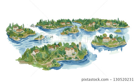 Stockholm Archipelago. Stockholm Archipelago watercolor vector illustration Stockholm Archipelago. Stockholm Archipelago watercolor vector illustration 130520231