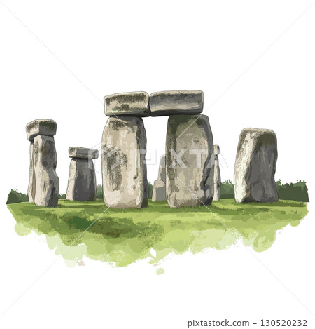Stonehenge. Stonehenge watercolor vector illustration 130520232