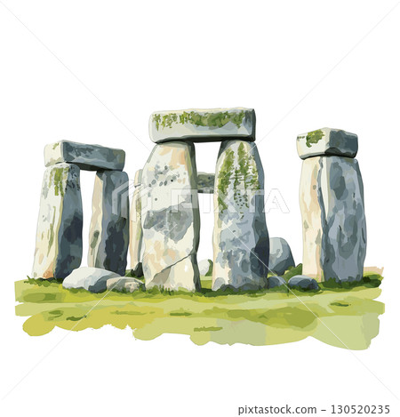 Stonehenge. Stonehenge watercolor vector illustration 130520235