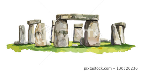 Stonehenge. Stonehenge watercolor vector illustration 130520236