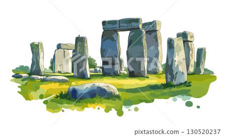 Stonehenge. Stonehenge watercolor vector illustration 130520237