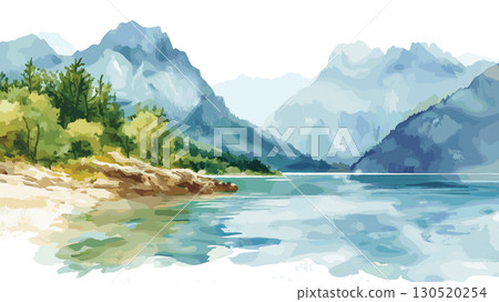 Theth National Park. Theth National Park watercolor vector illustration 130520254