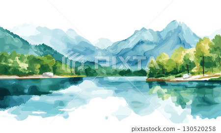 Theth National Park. Theth National Park watercolor vector illustration Theth National Park. Theth National Park watercolor vector illustration 130520258