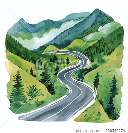 Transfagarasan Highway. Transfagarasan Highway watercolor vector illustration 130520274