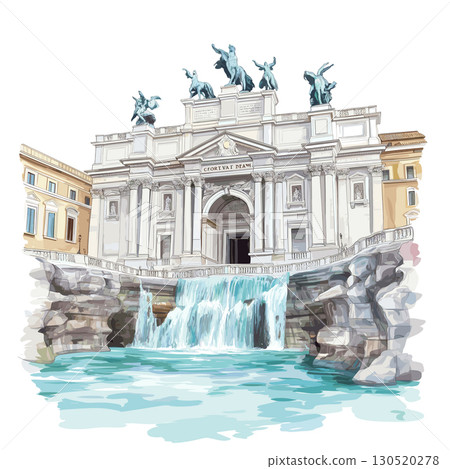 Trevi Fountain. Trevi Fountain watercolor vector illustration Trevi Fountain. Trevi Fountain watercolor vector illustration 130520278