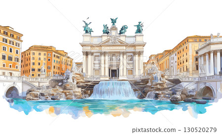Trevi Fountain. Trevi Fountain watercolor vector illustration Trevi Fountain. Trevi Fountain watercolor vector illustration 130520279