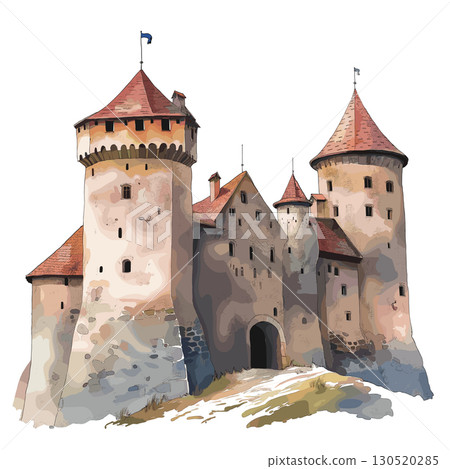 Turaida Castle. Turaida Castle watercolor vector illustration Turaida Castle. Turaida Castle watercolor vector illustration 130520285