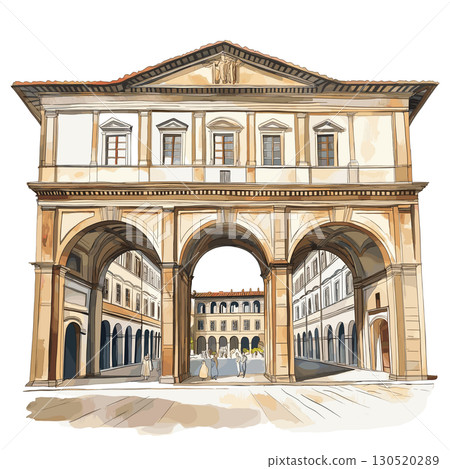 Uffizi Gallery. Uffizi Gallery watercolor vector illustration 130520289