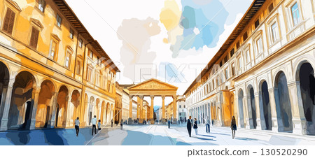 Uffizi Gallery. Uffizi Gallery watercolor vector illustration 130520290