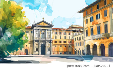 Uffizi Gallery. Uffizi Gallery watercolor vector illustration Uffizi Gallery. Uffizi Gallery watercolor vector illustration 130520291